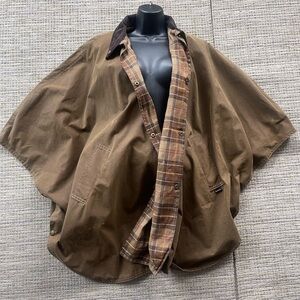 Barbour Brown Waxed Cotton Cape with Plaid Lining